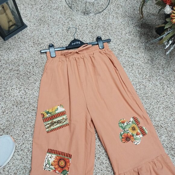 3678 Size Medium Two Piece Upcycled Rust and Gold with Applique Pant Set. - Picture 5 of 8